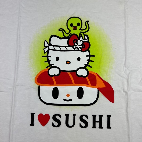 Tokidoki x Hello Kitty I Heart Sushi Graphic T Shirt Mens XL White Basic Tee New - Picture 4 of 10